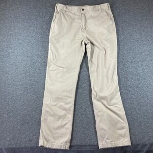 Carhartt Mens Khaki Beige Straight Leg Irregular Pants Size 36x33.5 Flat Front